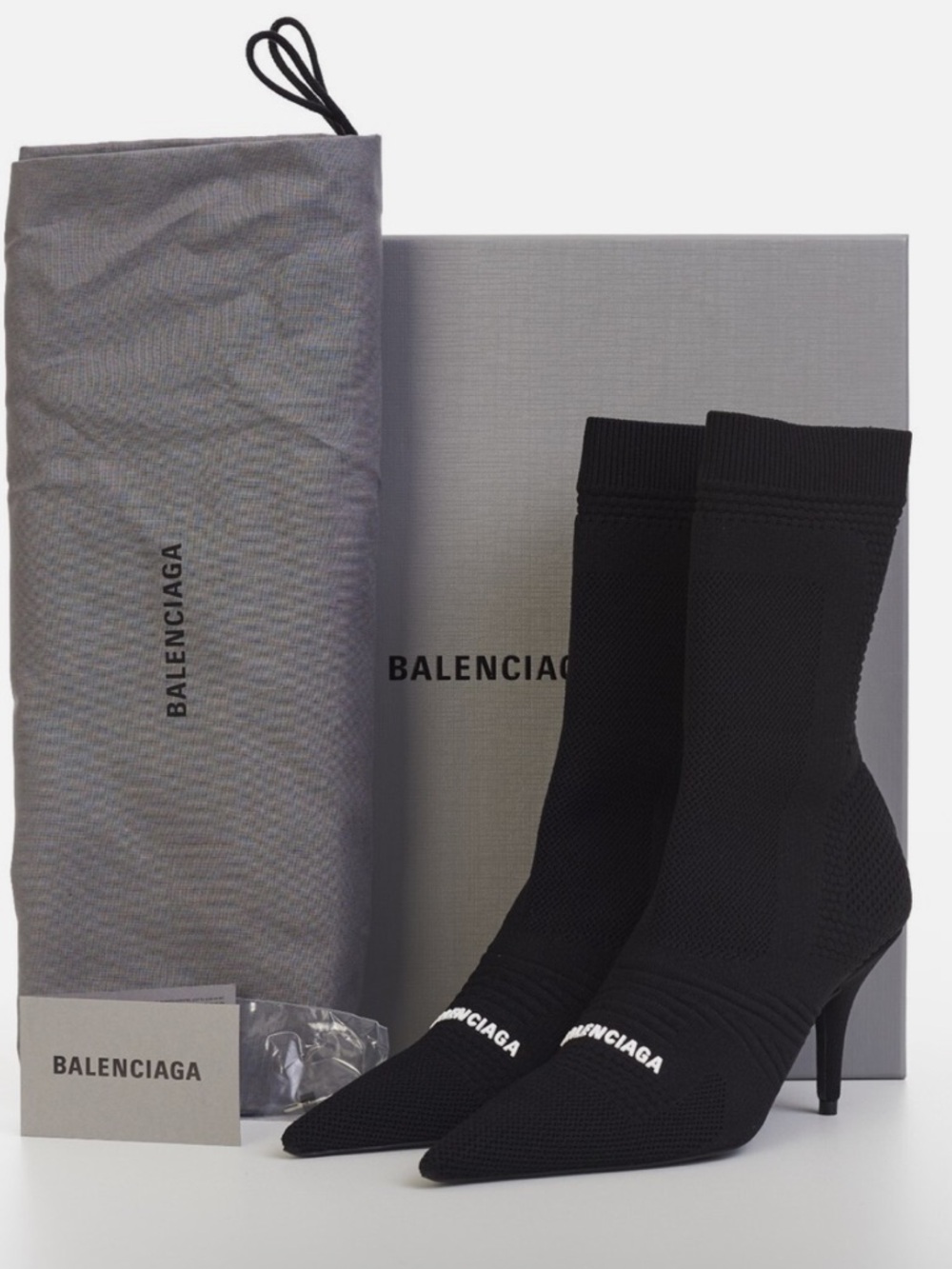 Balenciaga Black Knit Sock Stiletto Ankle Boots - Picture 10 of 10